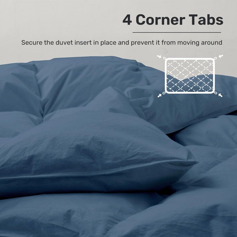 Goose Feather Down Comforter with Pinch Pleat Design, Navy, Queen