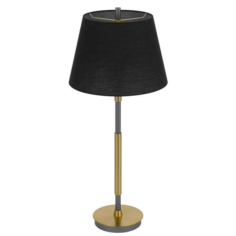 Siu 30 Inch Table Lamp, Metal Thin Pole w Finial, Shade, Gold/Chrome, Black