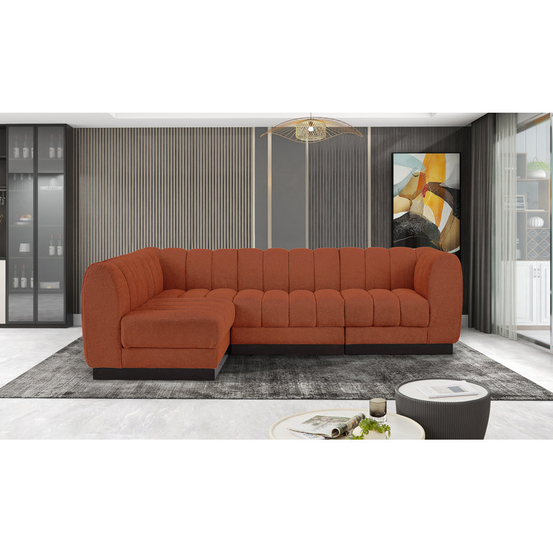 Canapé modulaire rembourré 4 pièces Quinn, Tissu cognac chenille