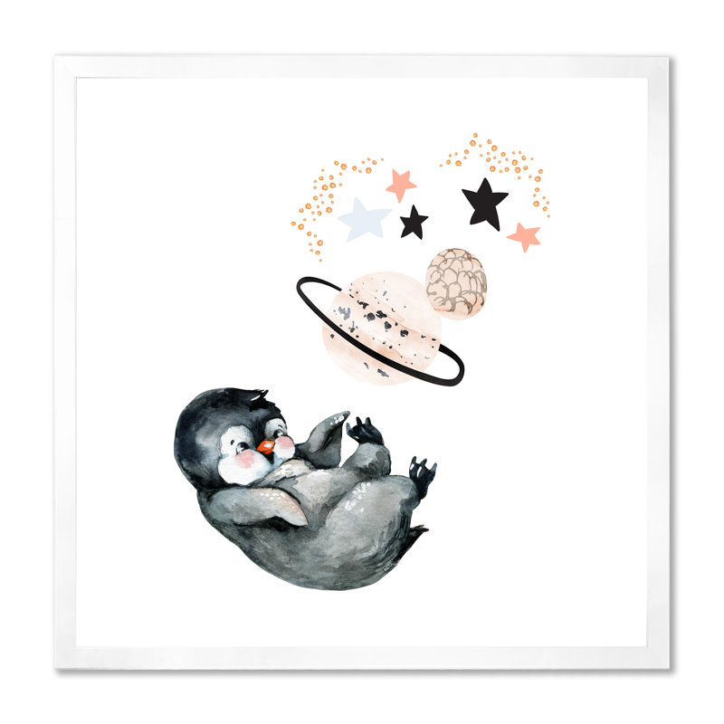Mignon petit pingouin - peinture, H 30 po x l 30 po x P 1 po, Cadre photo blanc