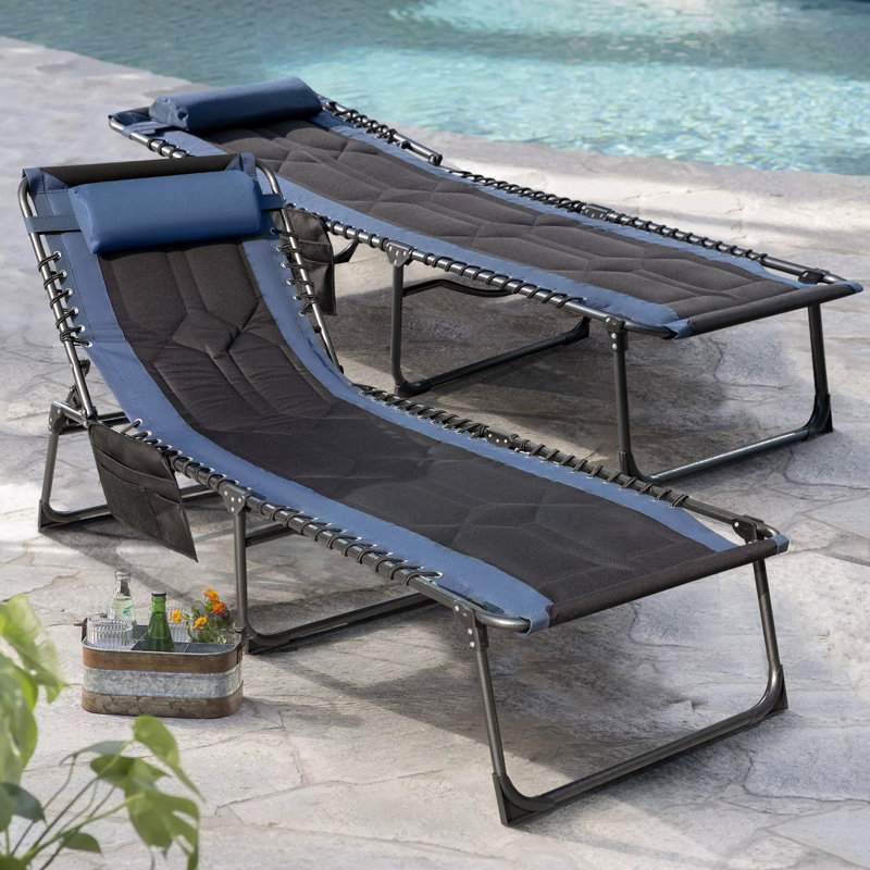 Daman Outdoor Rust-Resistant Metal Chaise Lounge, Blue