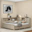 Lit de jour en bois avec tablettes de rangement, portes coulissantes et 3 tiroirs-549845111