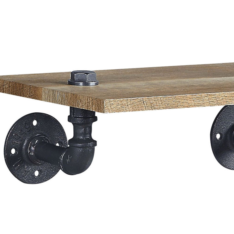 Support mural à un niveau dans la conception de la conduite d'eau, structure en métal et fabrication en bois synthétique, aspect chêne et noir, niveau de tablette de 10 lb avec aspect, placage, couleur, 18 pouces de large