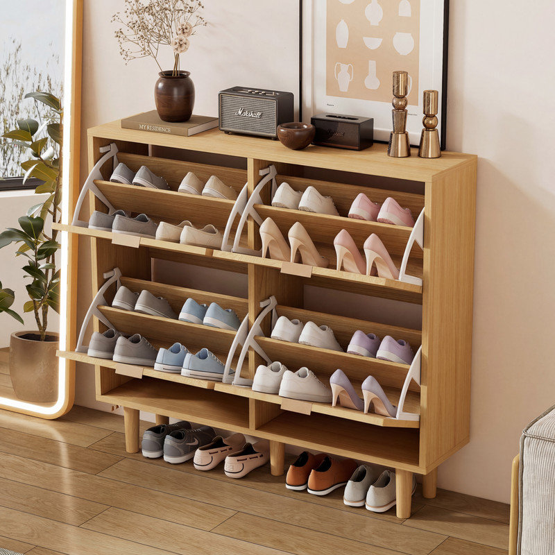 Light Oak Storage Cabinet,Sideboard with Adjustable Shelves and 4 Drawers