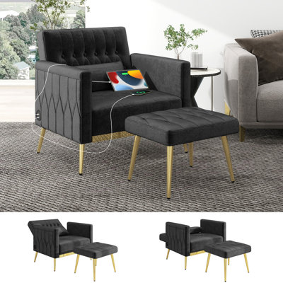 Velvet Armchair with Footstool
