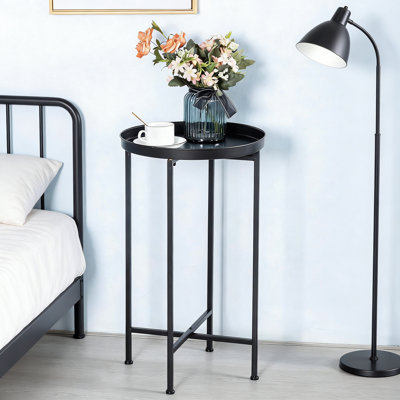 25"Round Metal End Table Indoor Outdoor Waterproof Plant Stand Black