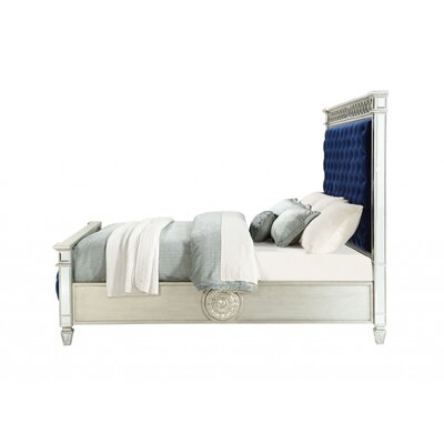 68"" X 90"" X 72"" Blue Velvet Wood Mirror Upholstered (HB/FB) Queen Bed -  Rosdorf Park, 56393D059B024FF99369AA82D56FD865