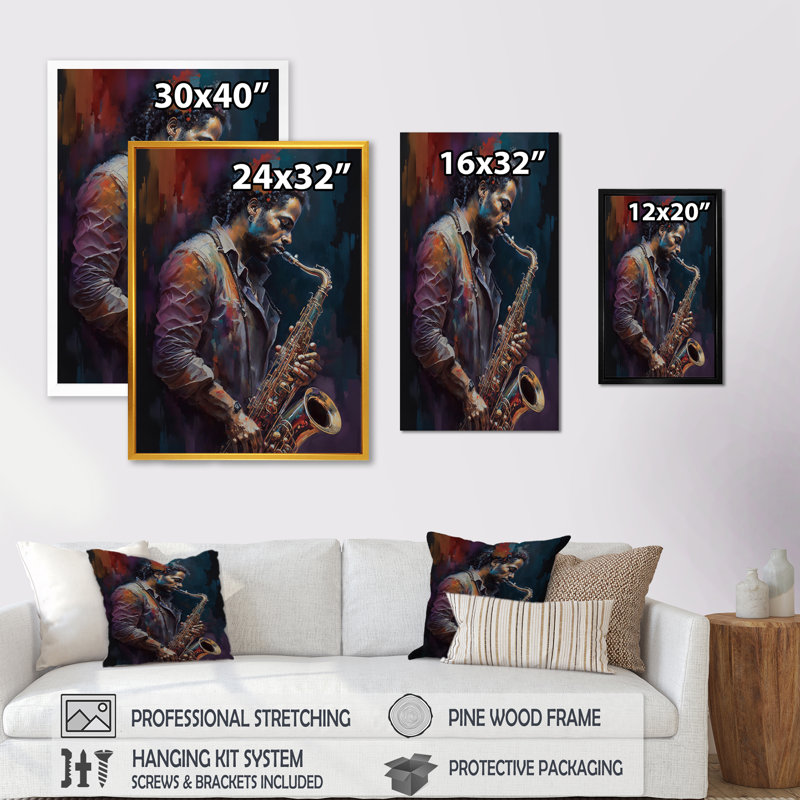 «Saxophone Player on Stage III», reproduction sur toile flottante, Or, L 24 po x H 32 po