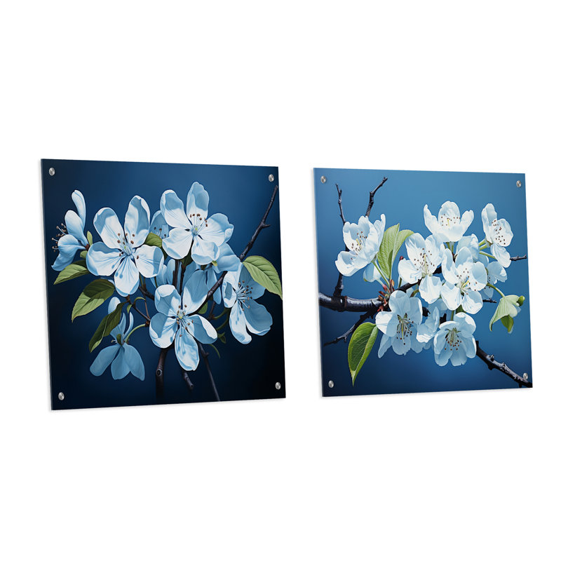 Pomme de fleur monochromatique Elegance V - ensemble de 2 art mural en verre acrylique, H 16 po x l 33 po