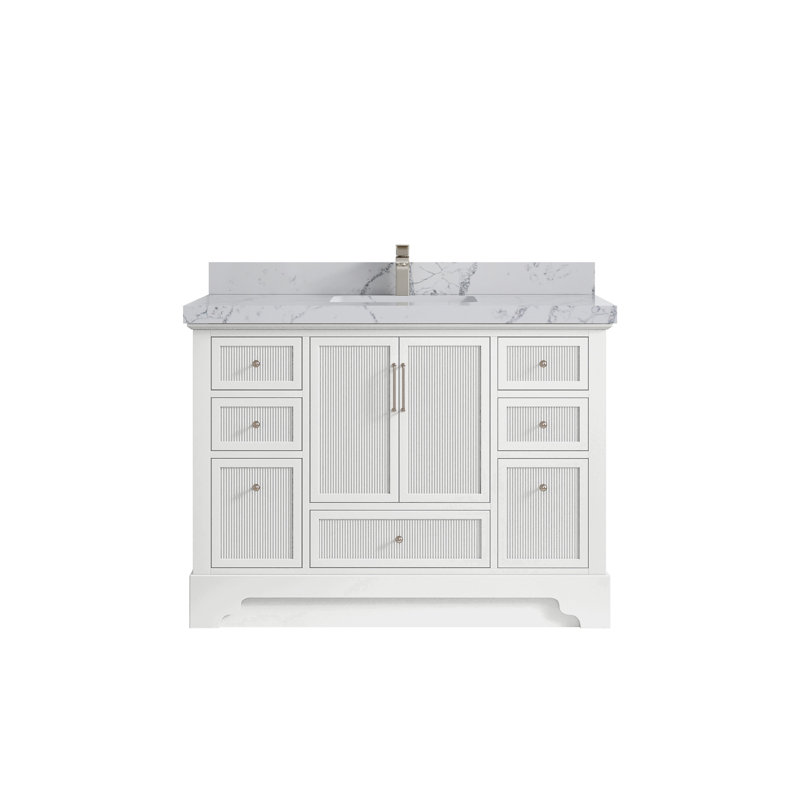 Meuble-lavabo simple autoportant 48 po avec plateau en quartz Alys
