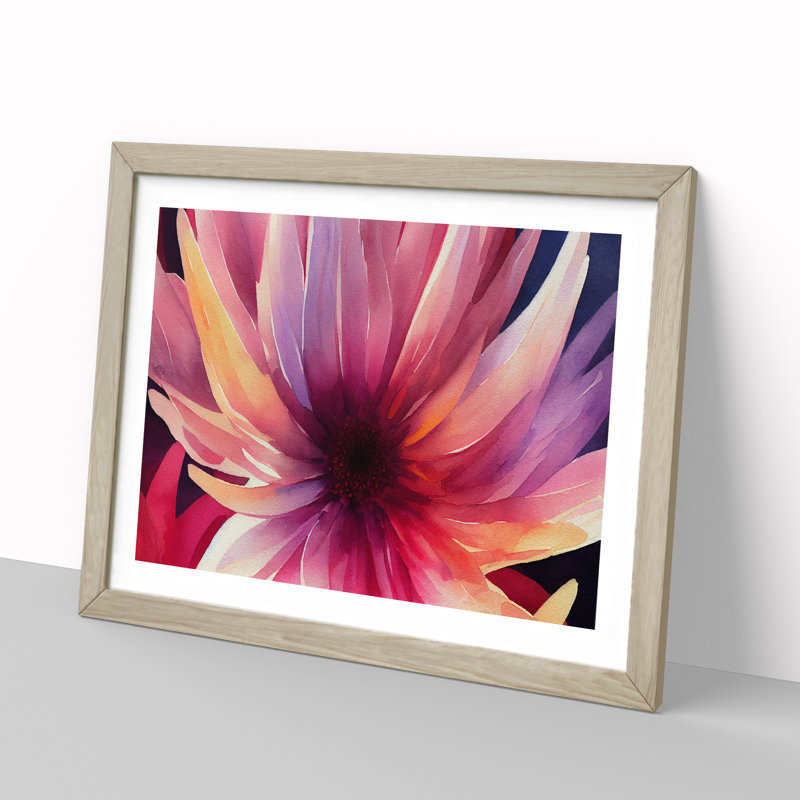 Watercolour Chrysanthemum Flower Vol.4 1 Piece Single Picture Frame Painting, 25cm H x 34cm W x 2cm D, Oak Framed