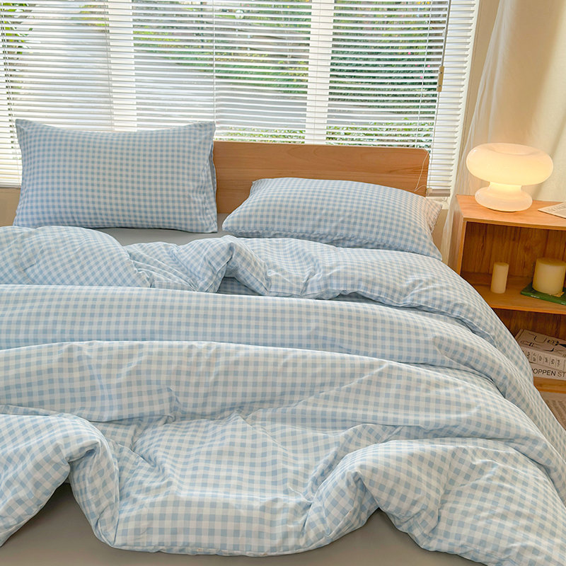 Ensemble d'édredon en microfibre prélavée Gingham, Édredon grand et 2 taies d'oreiller, Vichy à carreaux bleus