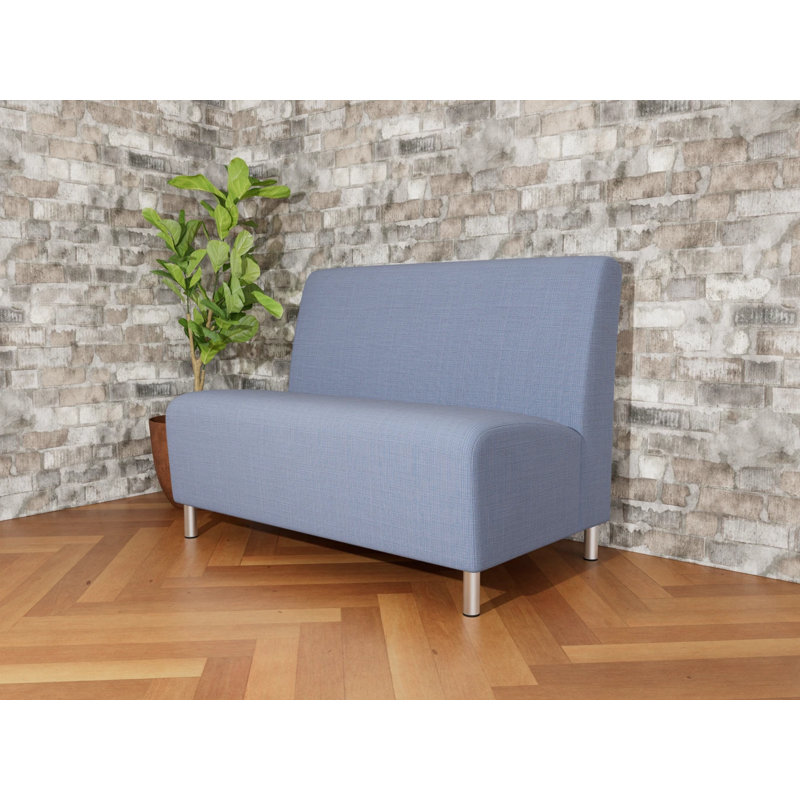 Causeuse sans accoudoirs Ravenna, Acier brossé, Chambray bleu marine clair