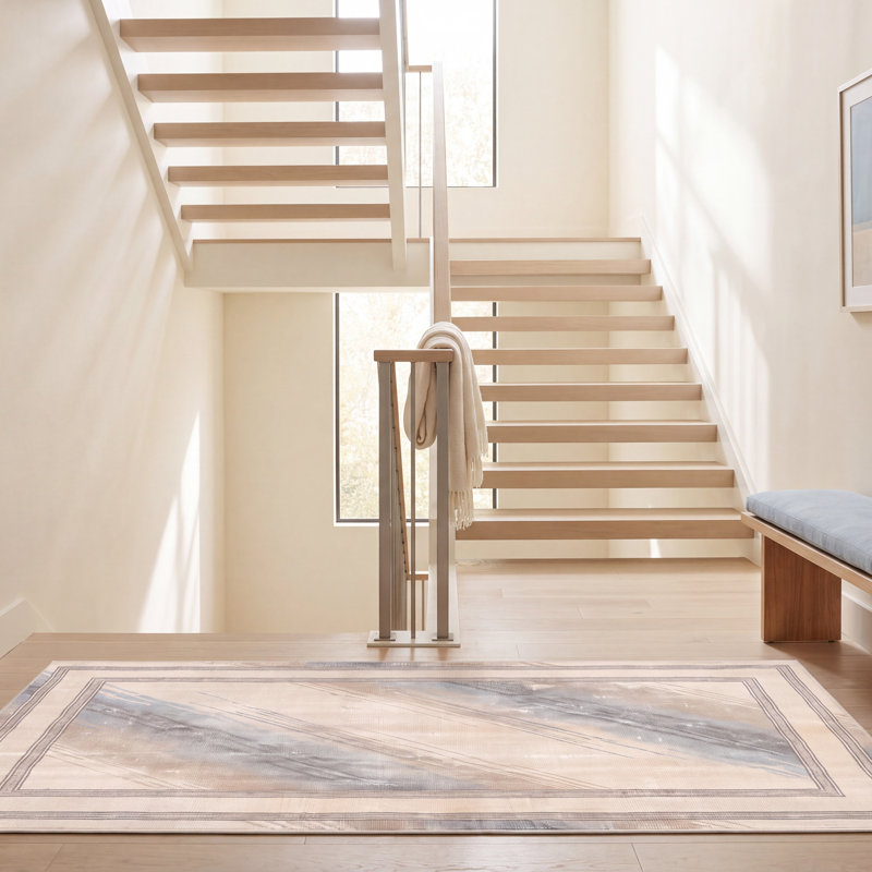 Tapis Rapids moderne à poils courts, motif aquarelle abstraite bleu-gris-beige, lavable à la machine, antidérapant, pour l'intérieur et l'extérieur, adapté aux animaux domestiques, idéal pour le salon, la chambre, la salle à manger, l'entrée, le couloir, le bureau.