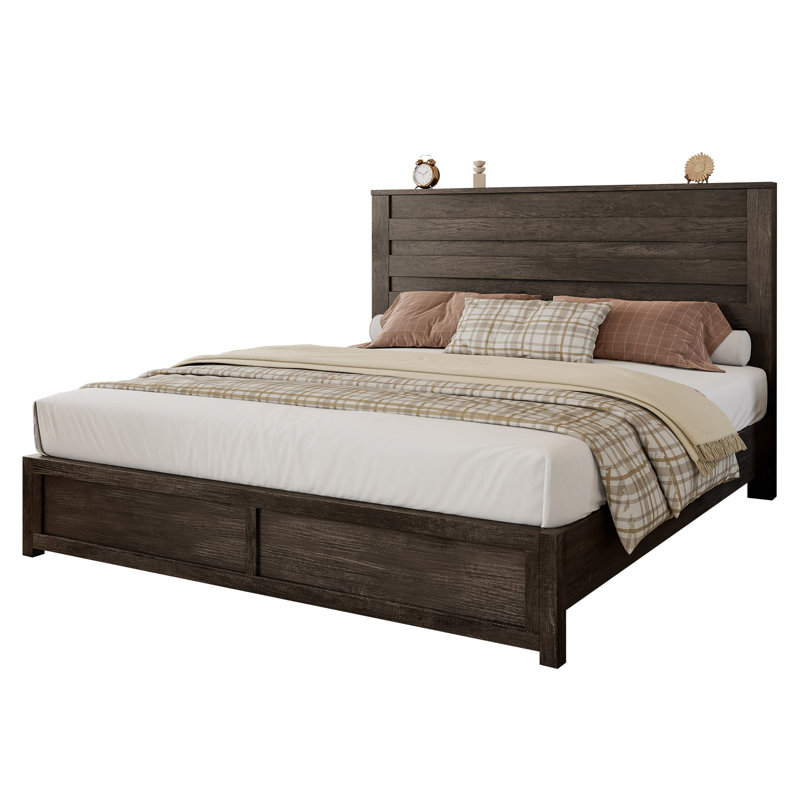 Louby Farmhouse 3 Piece Platform Bed And Nightstand Bedroom Set, Gray, Full / Double