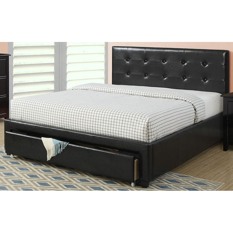 Aiydan Vegan Leather Platform Storage Bed, Black, Full