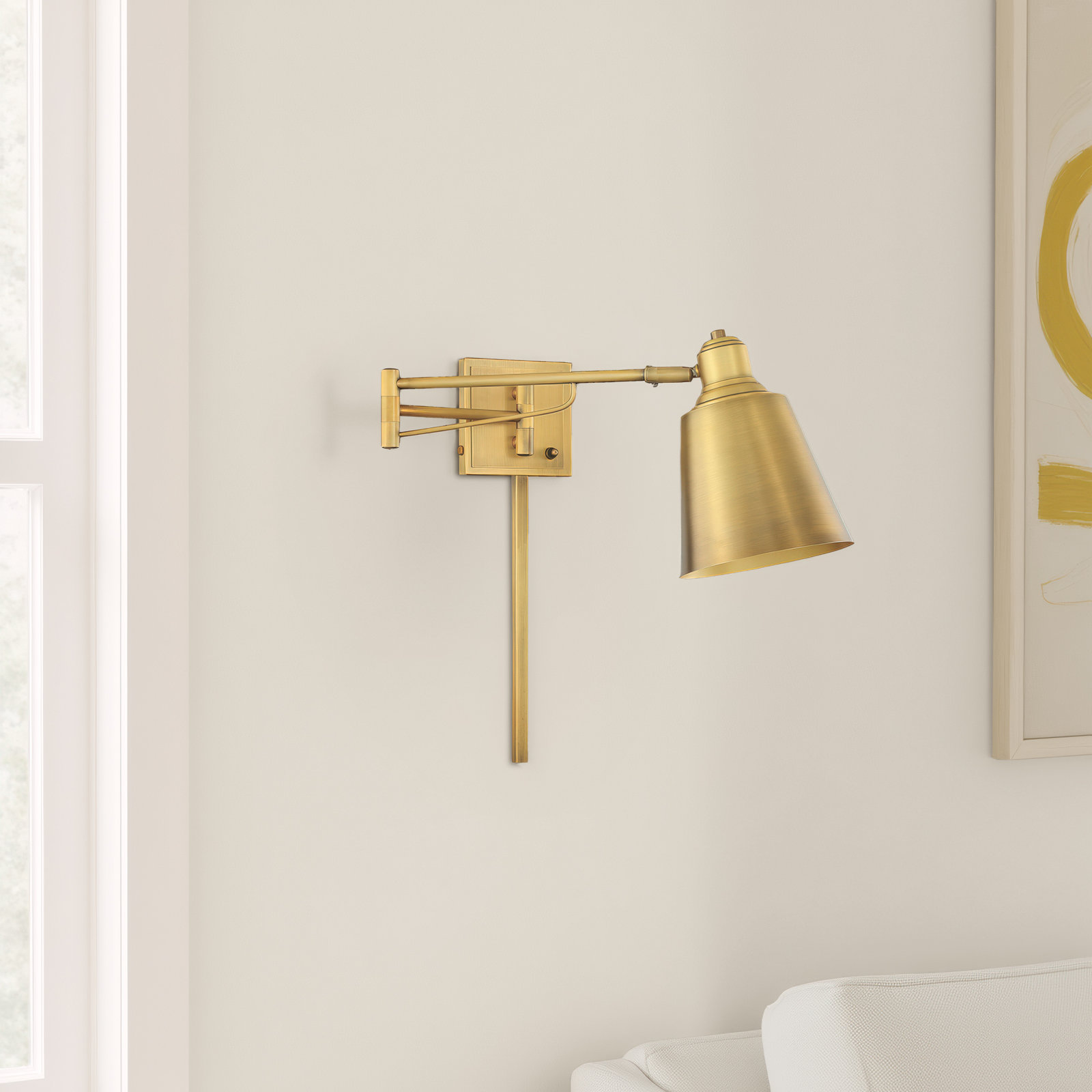 Solstice Single Light Dimmable Swing Arm Sconce, Brass