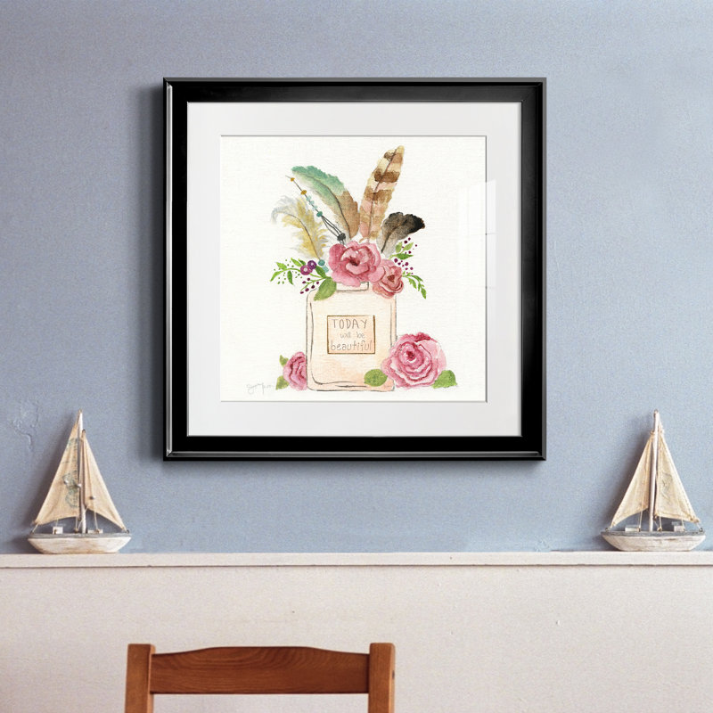 Boho Bouquet I - peinture encadrée, Cadre noir, H 17,5 po x l 17,5 po x P 1,5 po