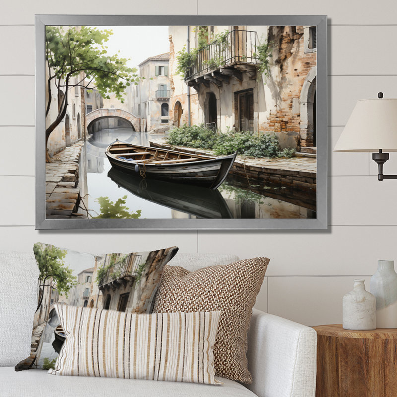 Canal Quiet Passage Charcoal II - reproduction sur toile, H 16 po x l 32 po x P 1 po, Toile tendue