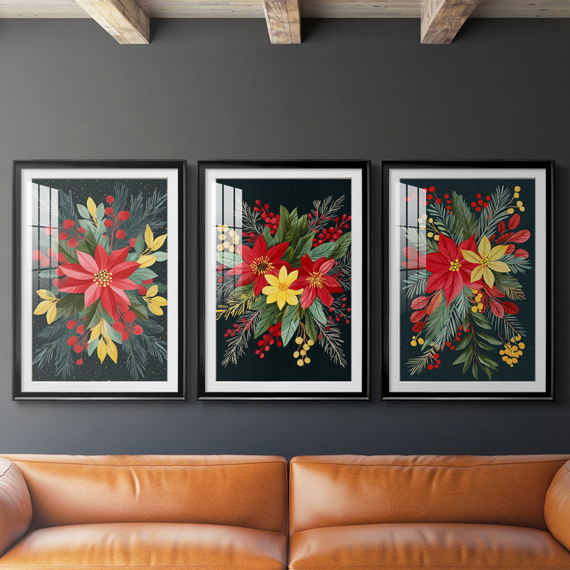 Christmas Holiday Art CVIII - Impression sur mesure encadrée de qualité supérieure - 3 pièces, Noir, H 19 po x l 27 po