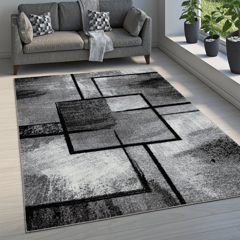 Tapis gris en polypropylène tissé à la machine Quention, Rectangle 1 pi 11,6 po x 3 pi 3,4 po