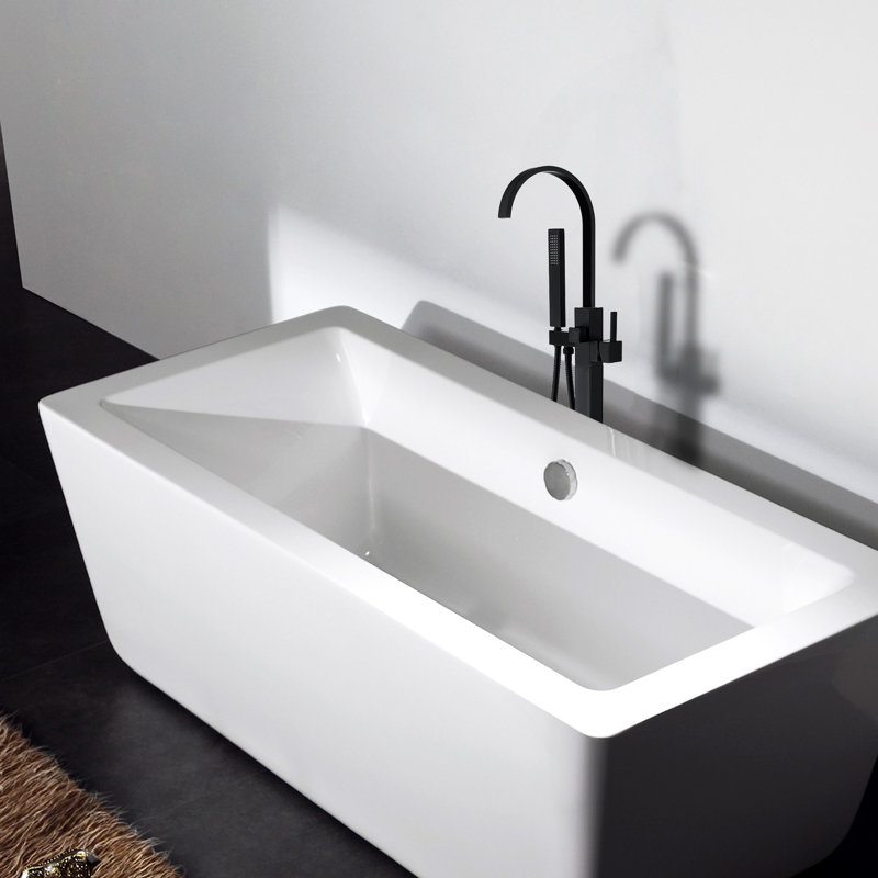 Robinet de baignoire autoportant solide avec douche à main détachable, pomme de douche à main noire mat élégante