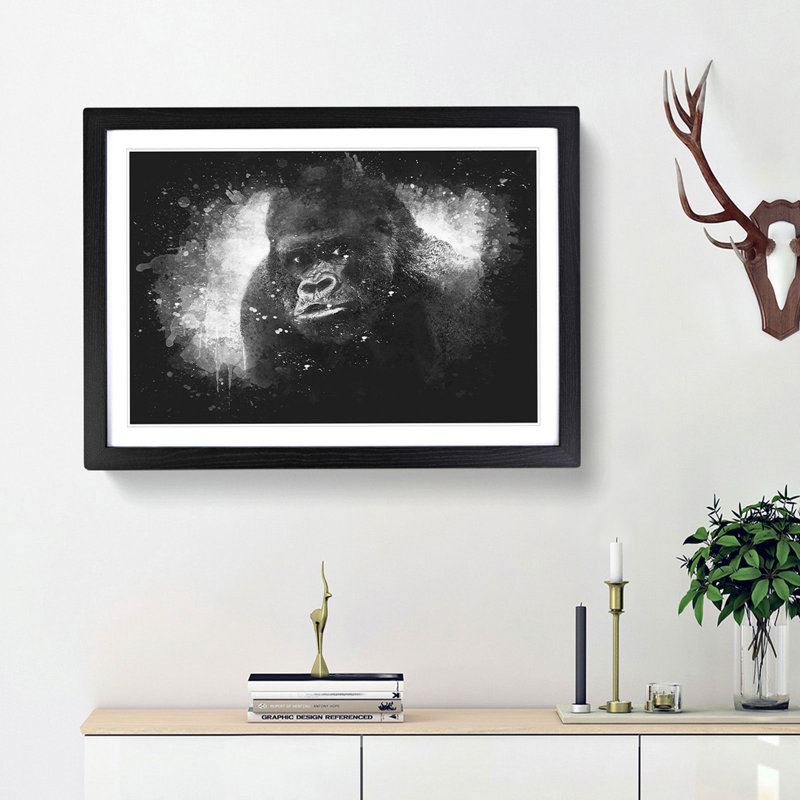 A Silverback Gorilla - Picture Frame Graphic Art Print, 33cm H x 45cm W x 2cm D, Black Framed