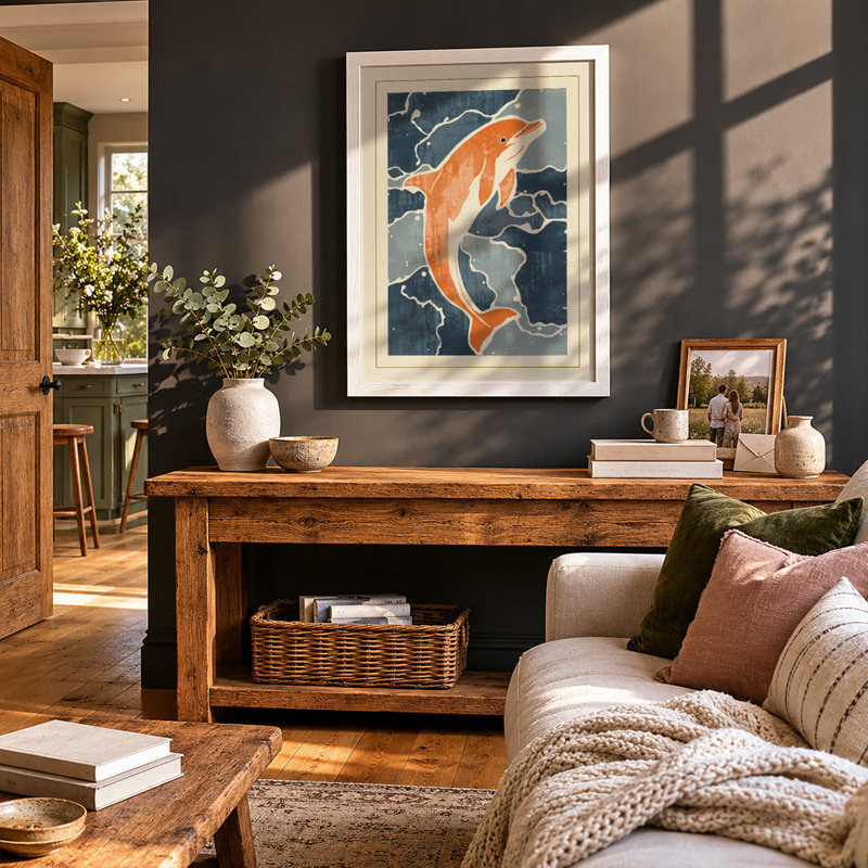 Swimming Koi Japandi - Framed Print, A3 - 42.0 x 29.7 cm, White