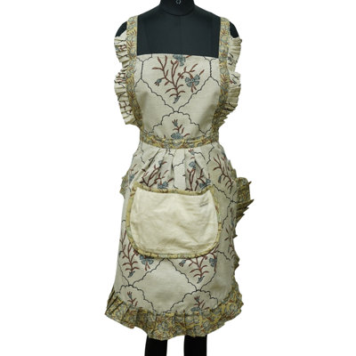  Tablier rustique - Jardin arqué imprimé à la main dans des tons de terre, marguerite, bleu