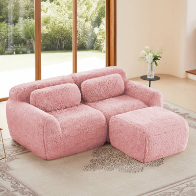 80" Modular Upholstered L-Shaped Sofa With Ottoman