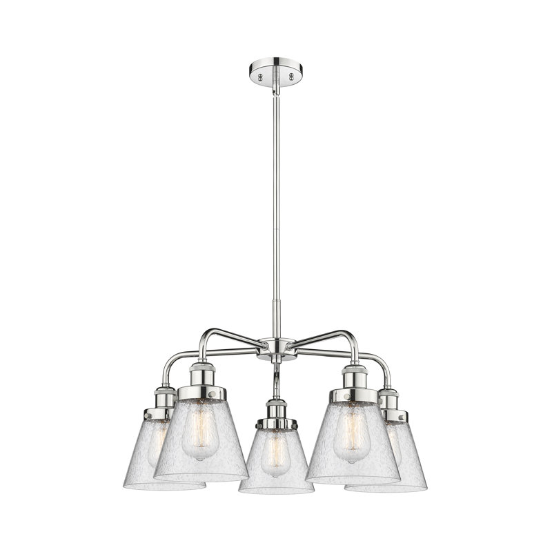Cone 5 Light Stem Hung Chandelier, Seedy, Polished Chrome