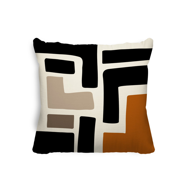 Coussin intérieur / extérieur en polyester filé Banksy, Orange, blanc cassé, 15 po x 15 po