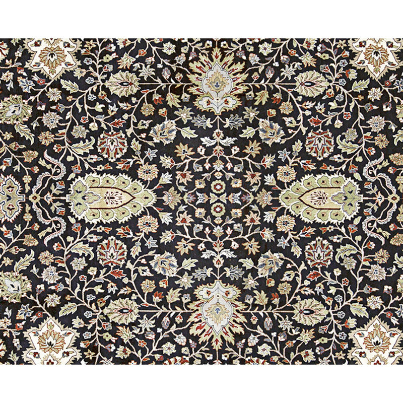 Tapis noir et vert noué à la main de haute qualité