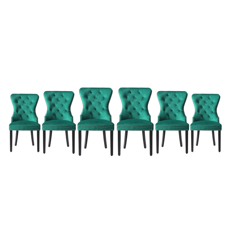 Tufted Velvet Side Chair (Set Of 6), Dark Green
