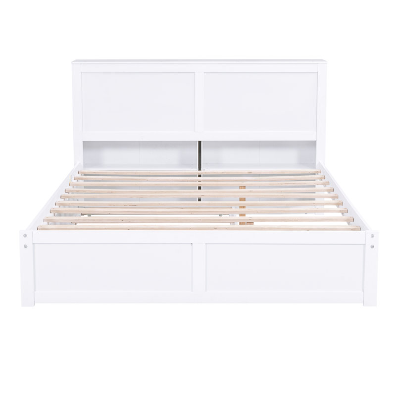 Grand lit avec tablettes gigognes et lit gigogne, blanc - bois, tête de lit confortable pour lit plateforme et lit gigogne, attrait de chambre à coucher moderne