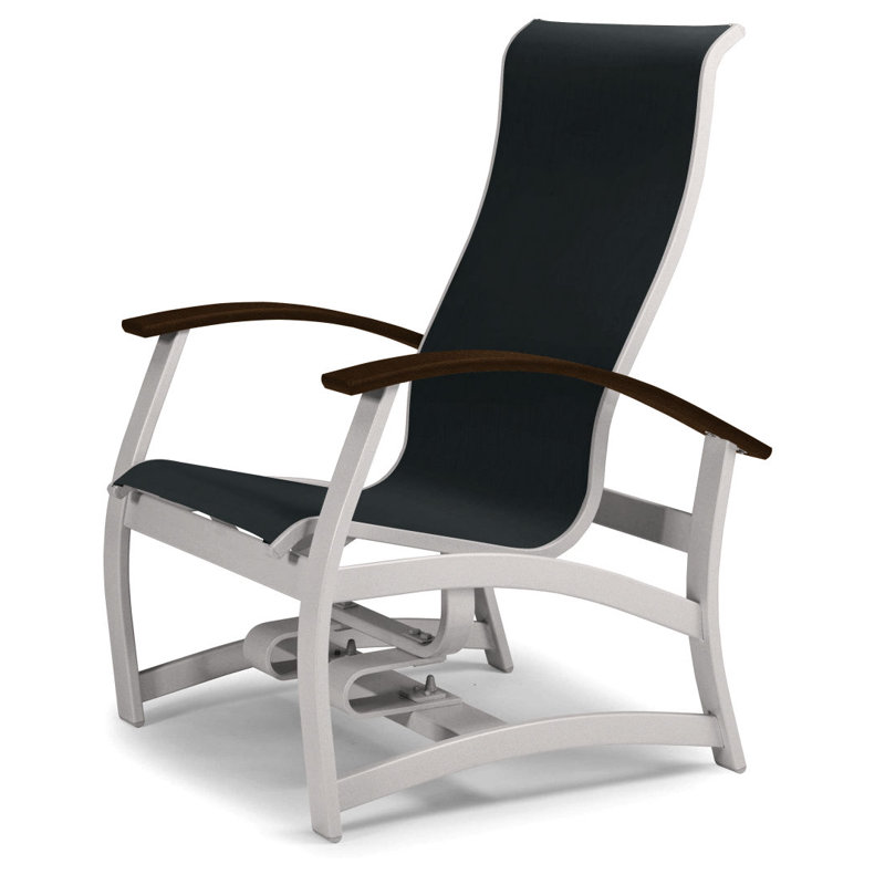 Askar Swivel Powder Coated Aluminum Outdoor Lounge Chair, Black 5D Sunbrella®, Kona P10, Gloss White