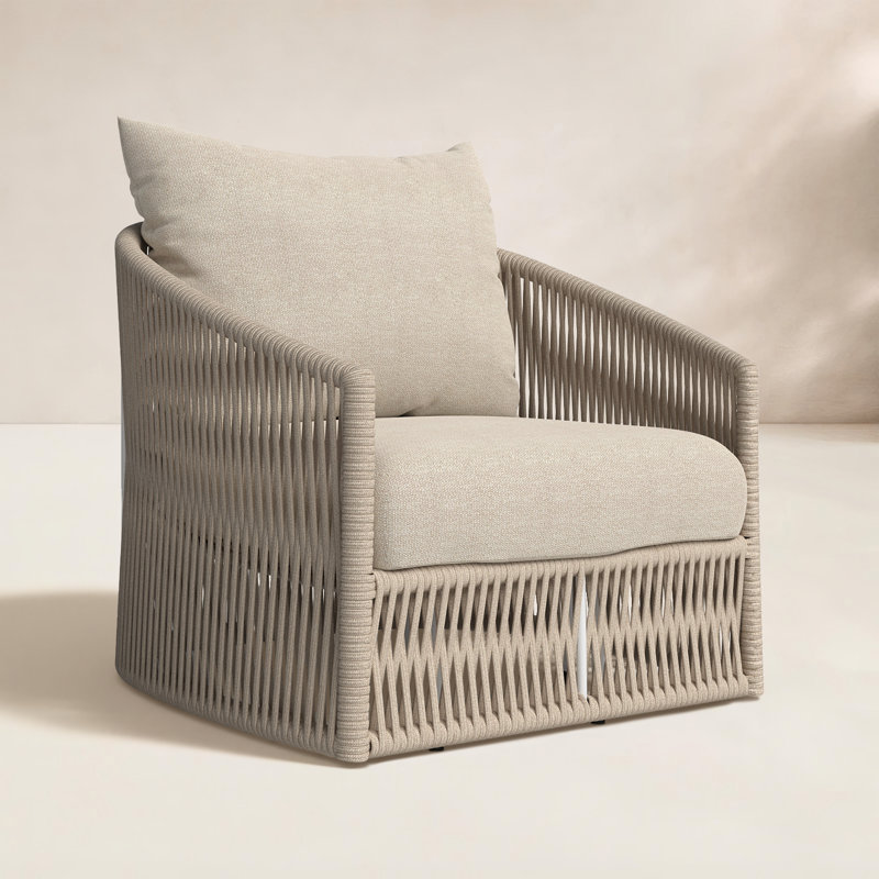 Porto Outdoor Swivel Lounge Chair, Faye Sand, White Aluminum