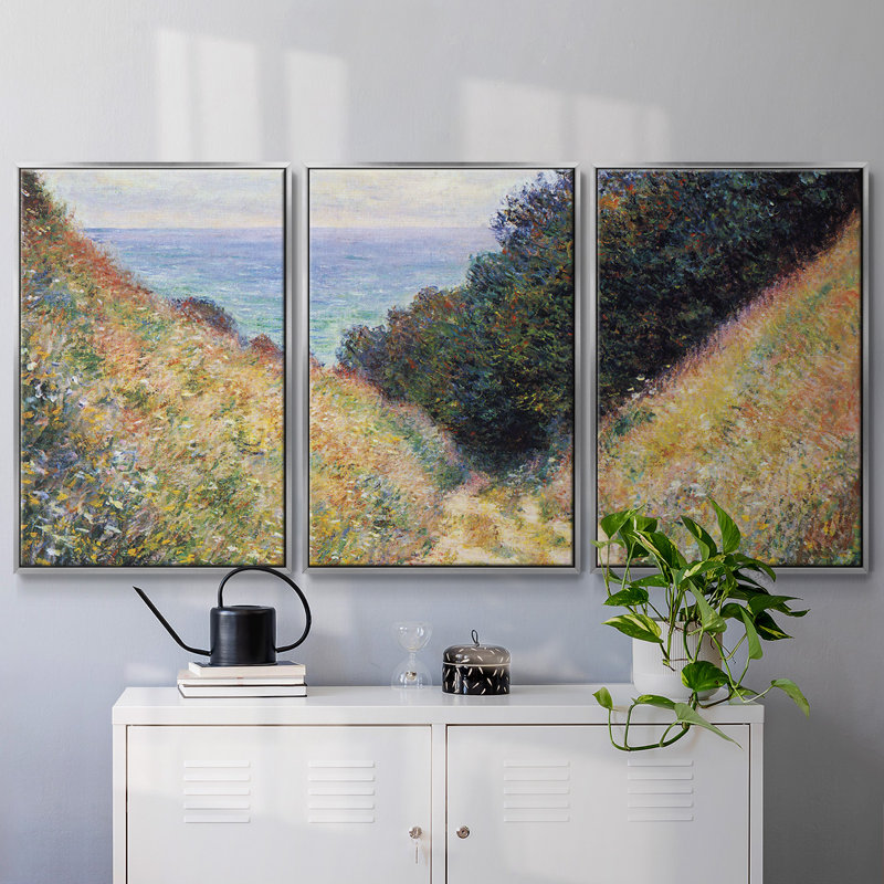 Pourville # 1 par Monet 3 pièces, H 36 po x l 75 po x P 2 po, Argent