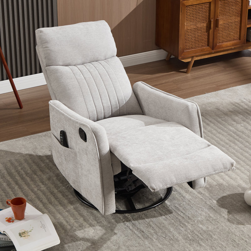 Lila 26.37" W Manual Swivel Rocker Recliner, Swivel Chair with Heated Massage, Light Gray