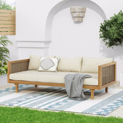 3 Seater Daybed With Rattan Arms (Beige Cushion)