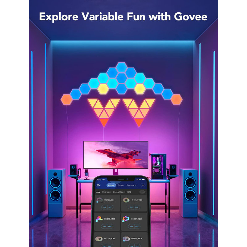 RGBIC Hexagonal LED Wall Light, Wi-Fi Smart Home Decoration Creative Wall Light with Music Sync,