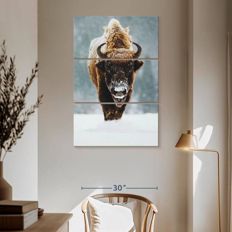 Winter Buffalo sur toile, ensemble de 3 pièces, H 65 po x l 42 po x P 1,25 po