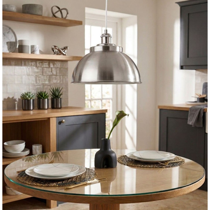 1 - Light Dome Pendant, Brushed Steel