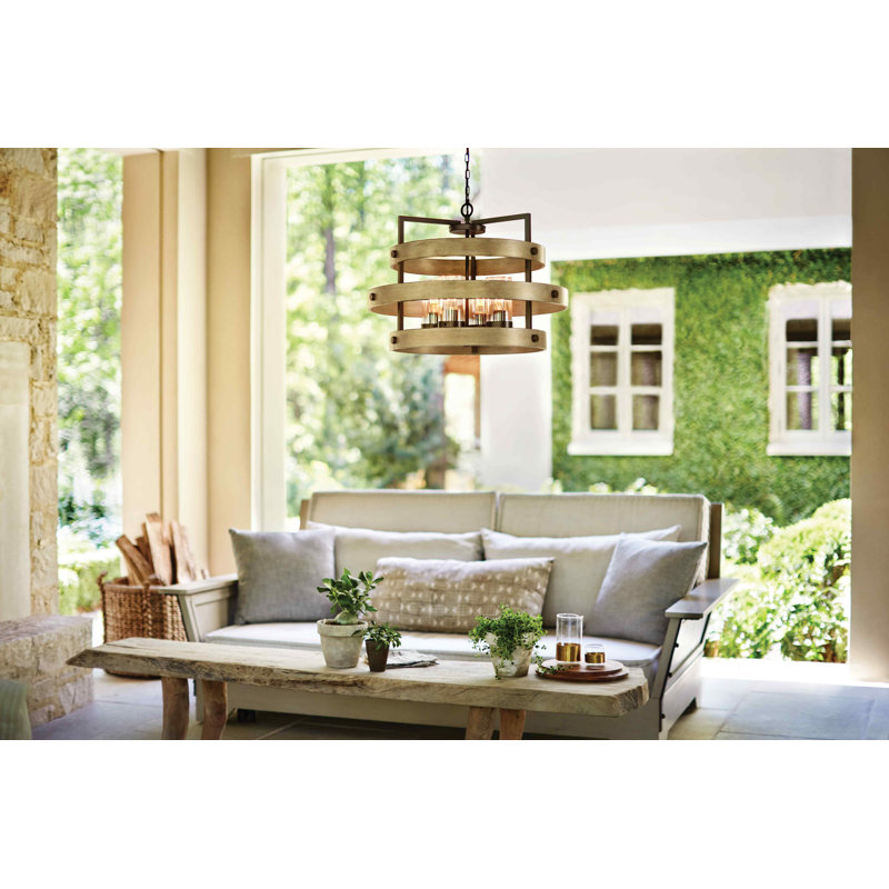 Riverwood 28" Four-Light Wood-Tone Outdoor Chandelier