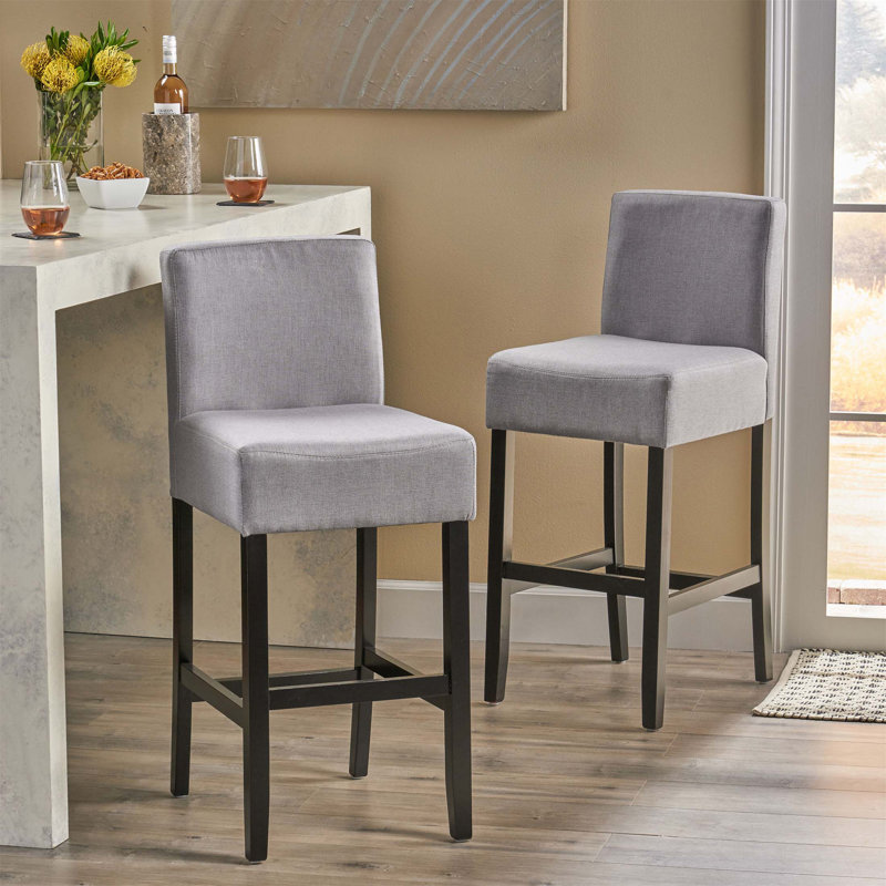 Tabouret de bar confortable en tissu de 30 pouces avec structure en bois d'hévéa massif, dossier ergonomique en forme de L, ensemble de 2