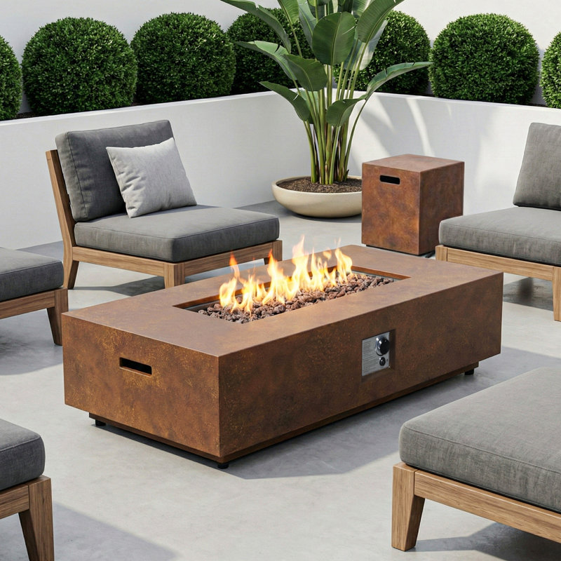  Table foyer au propane avec couvercle de réservoir de propane, Brun