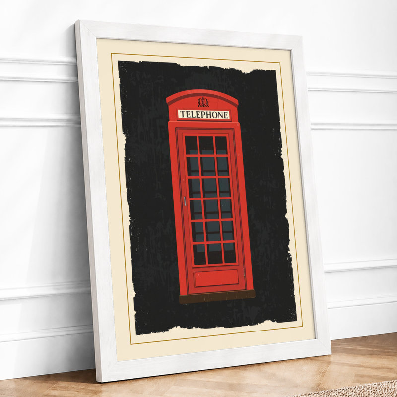 Red Telephone Box Minimalist - Framed Print, A4 - 29.7 x 21.0 cm, White