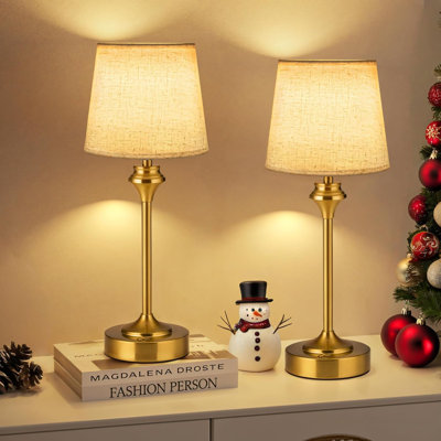 NIORSUN Cordless Touch Table Lamps Set Of 2 - Rechargeable Battery Operated With Fabric Shades, 3-Way Dimmable Warm White Light