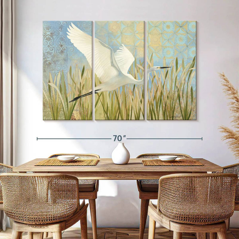 Aigrette enneigée en vol, H 42 po x l 65 po