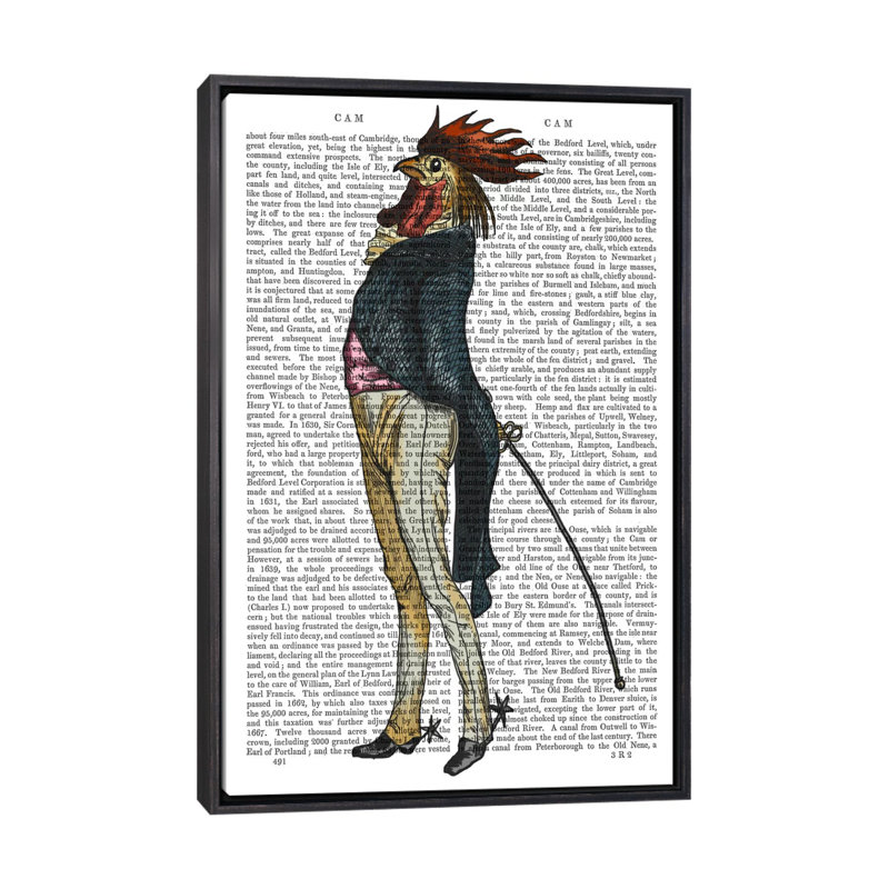 «Cockerel with Spurs» par Fab Funky - impression d'art graphique, H 26 po x l 18 po x 1,5 po, Toile avec cadre noir patiné
